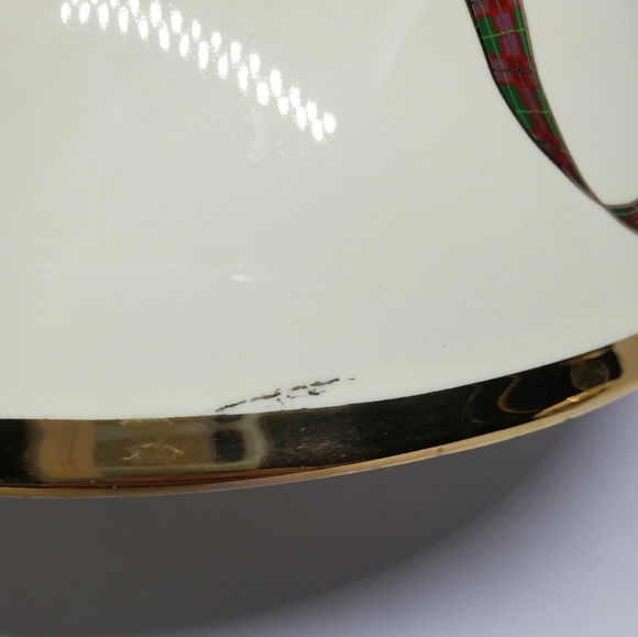 Lenox Holiday Tartan Candle Lamp & Shade, Fruit and Holly Leaves Gold Trim Vtg. - Picture 12 of 14